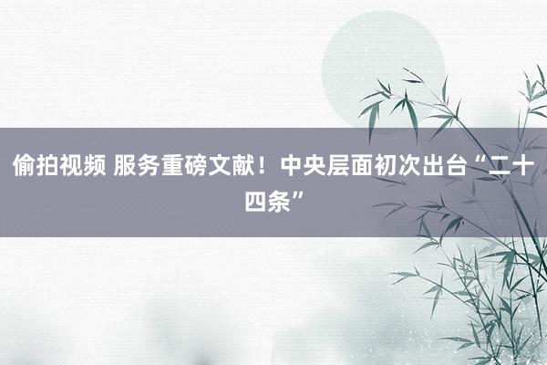 偷拍视频 服务重磅文献！中央层面初次出台“二十四条”