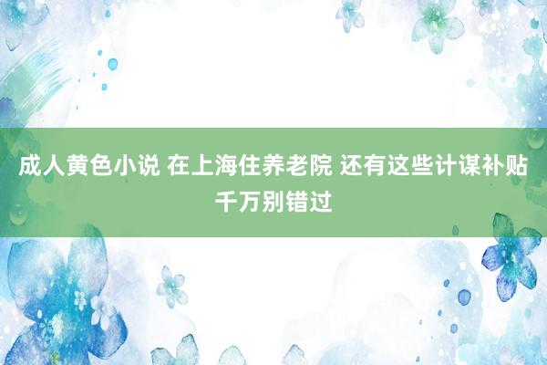 成人黄色小说 在上海住养老院 还有这些计谋补贴千万别错过