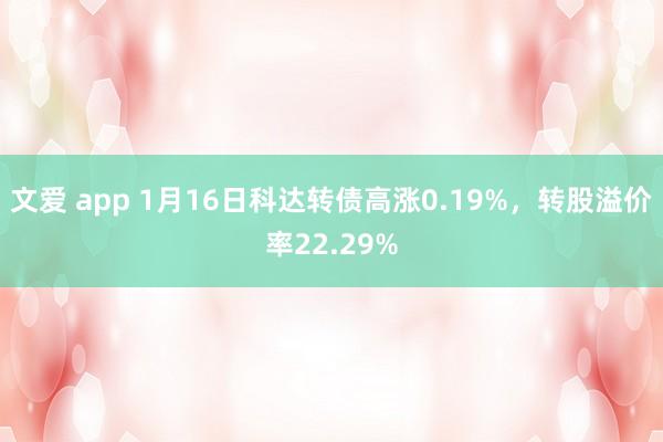 文爱 app 1月16日科达转债高涨0.19%，转股溢价率22.29%